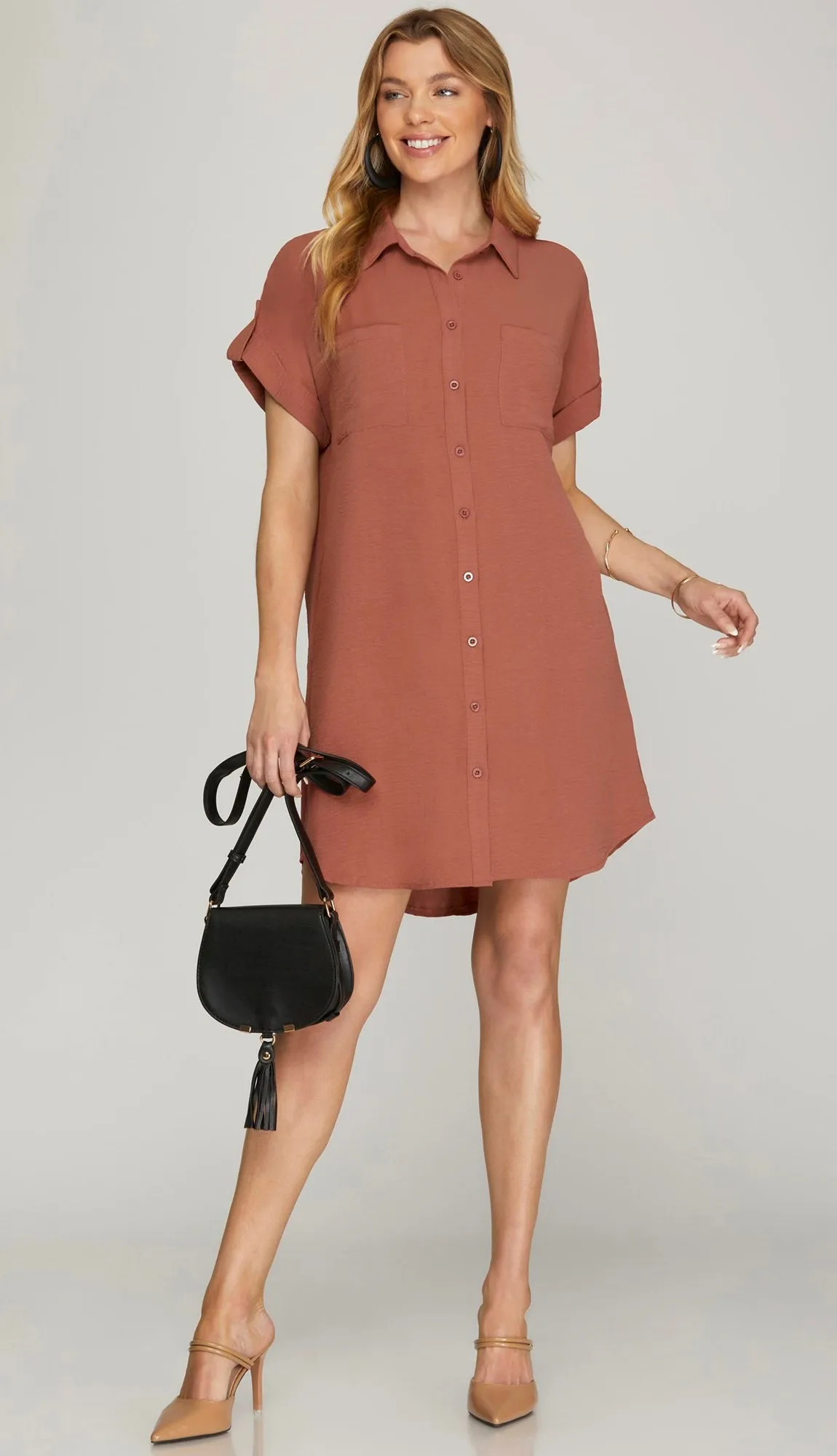 So Good Button Up Shirt Dress- Olive