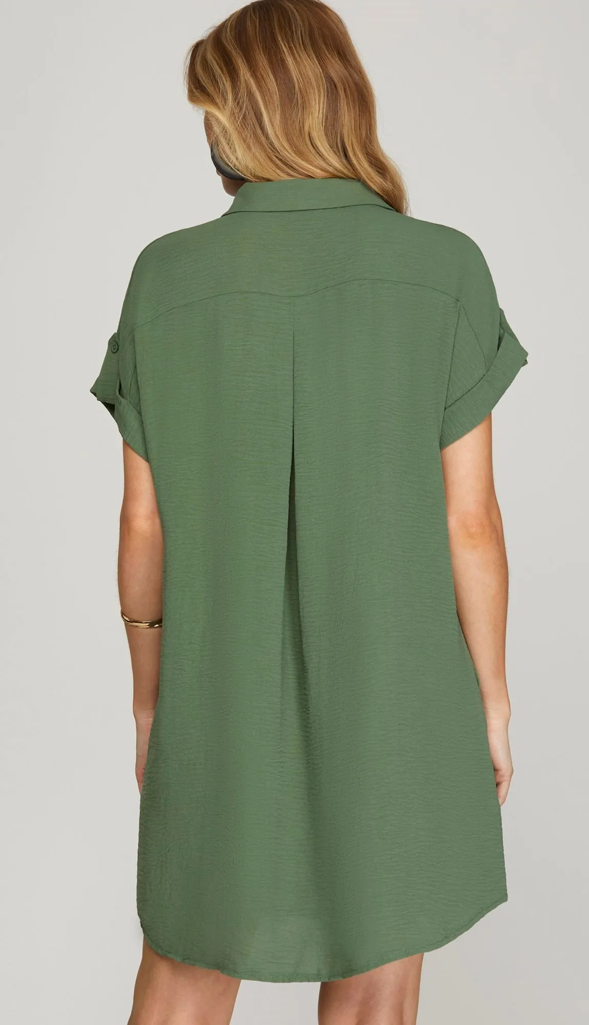 So Good Button Up Shirt Dress- Olive