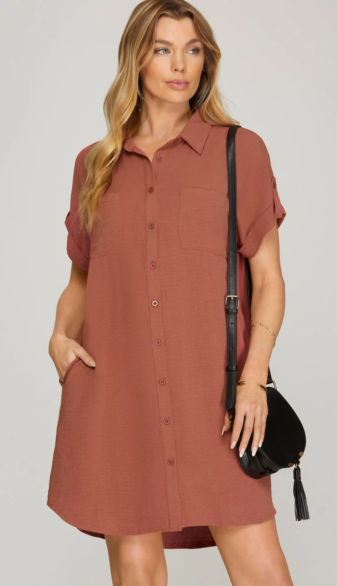 So Good Button Up Shirt Dress- Olive