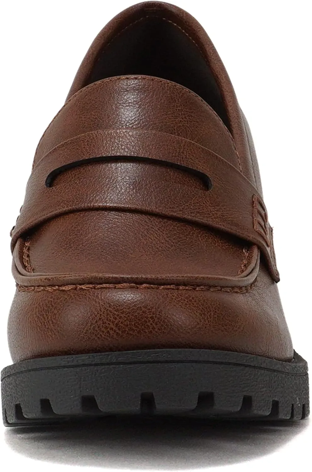 Soda Kinder ~ Women Slip On Chunky Mid Heel Lug Sole Penny Loafer Shoe
