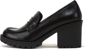 Soda Kinder ~ Women Slip On Chunky Mid Heel Lug Sole Penny Loafer Shoe