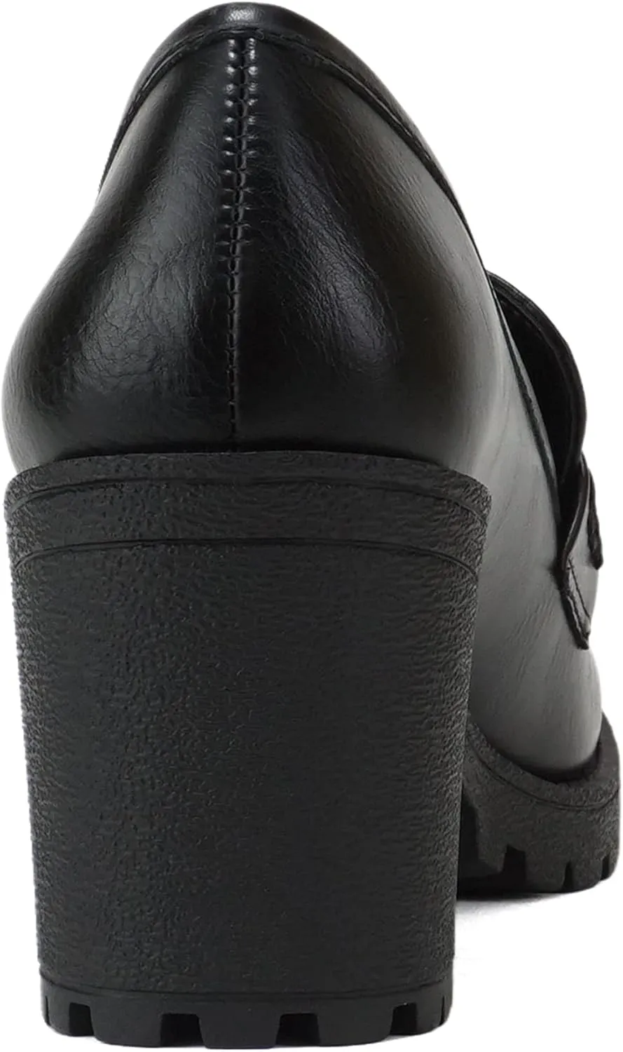 Soda Kinder ~ Women Slip On Chunky Mid Heel Lug Sole Penny Loafer Shoe