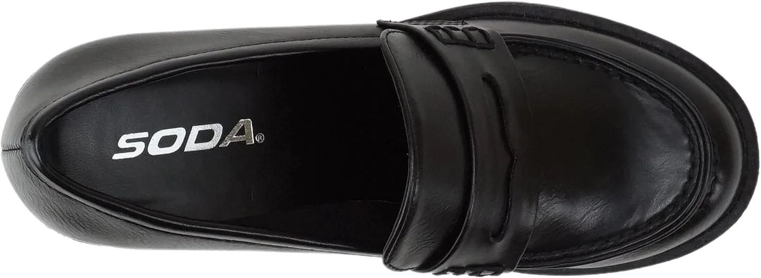Soda Kinder ~ Women Slip On Chunky Mid Heel Lug Sole Penny Loafer Shoe