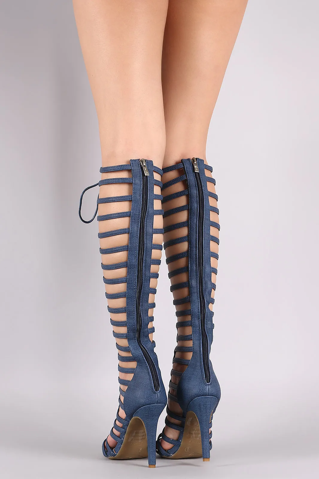 Strappy Lace Up Knee High Gladiator Heel