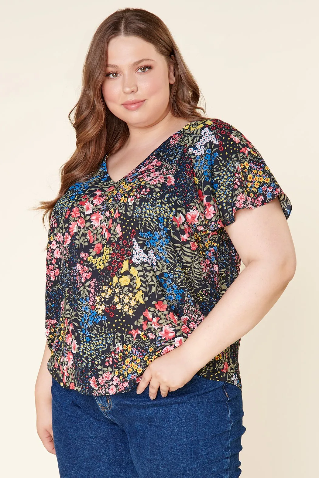 With Grace Floral Flouncy Bell Sleeve Top Curve